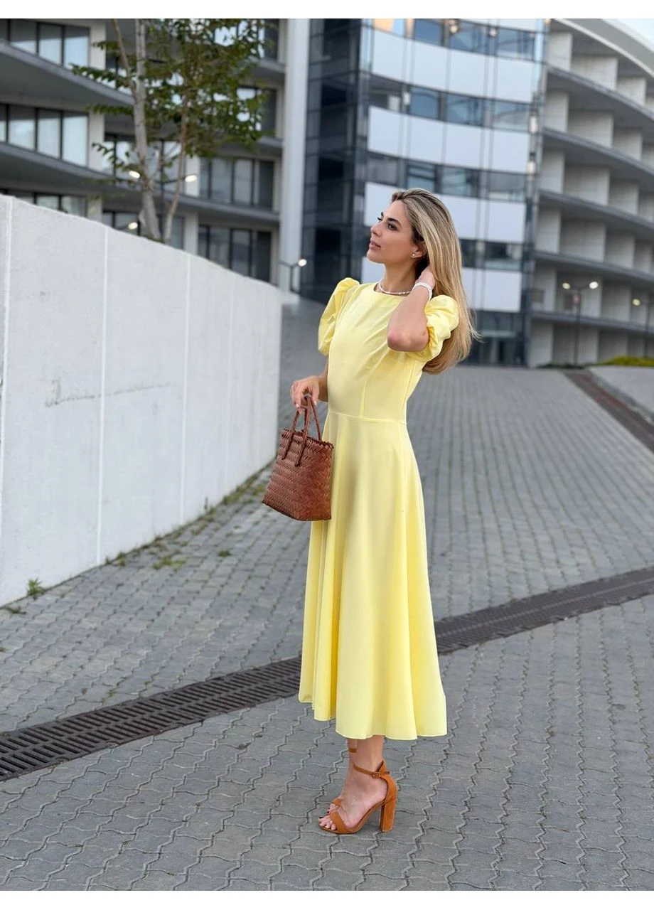 Жовтий сукня міді класична з коротким рукавом Fashion