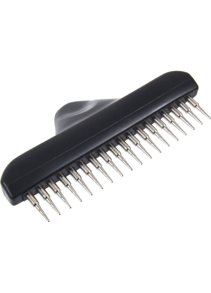 Гребінець-граблі для короткошерстих собак з коротким обертовим зубом металева з пластиковою ручкою 10х15 см Trixie (355255350)