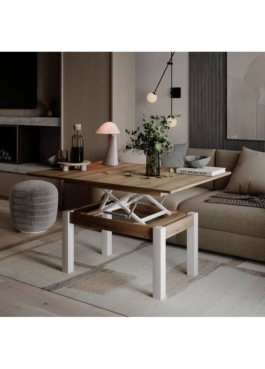 Стол-трансформер B-Fly 900x510x600 Дуб Эвок/Белые ноги (TB09101000110) Art In Head (337309344)