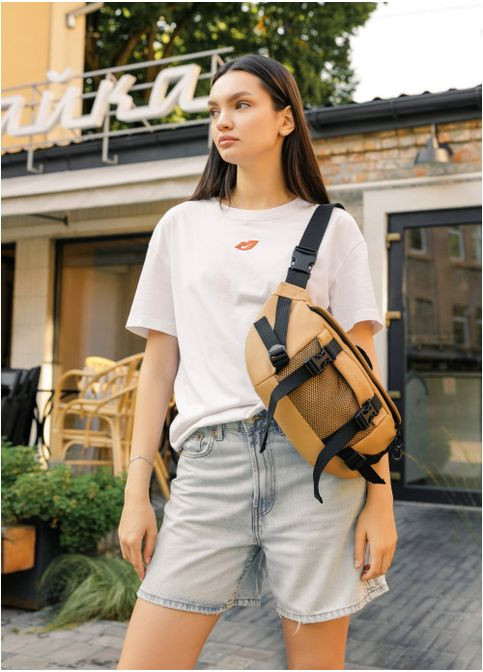 Большая женская поясная сумка бананка из экокожи Бежевая (869038721) Sambag (361244970)