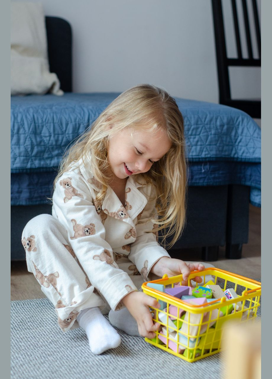 Бежева зимня дитяча фланелева піжама з ведмедиками,сорочка і штани PAPLYK