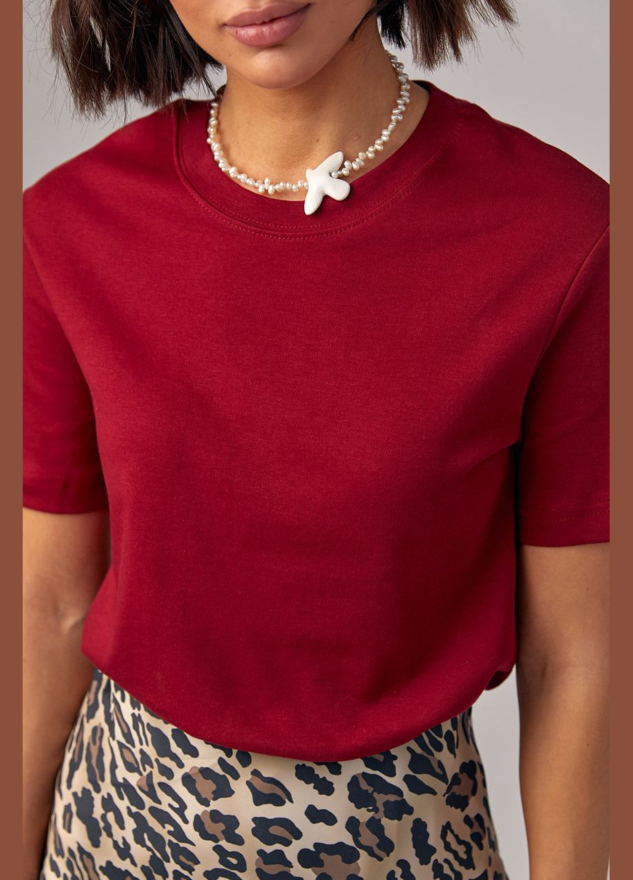 Бордова літня базова однотонна жіноча футболка 654321 з коротким рукавом Lurex