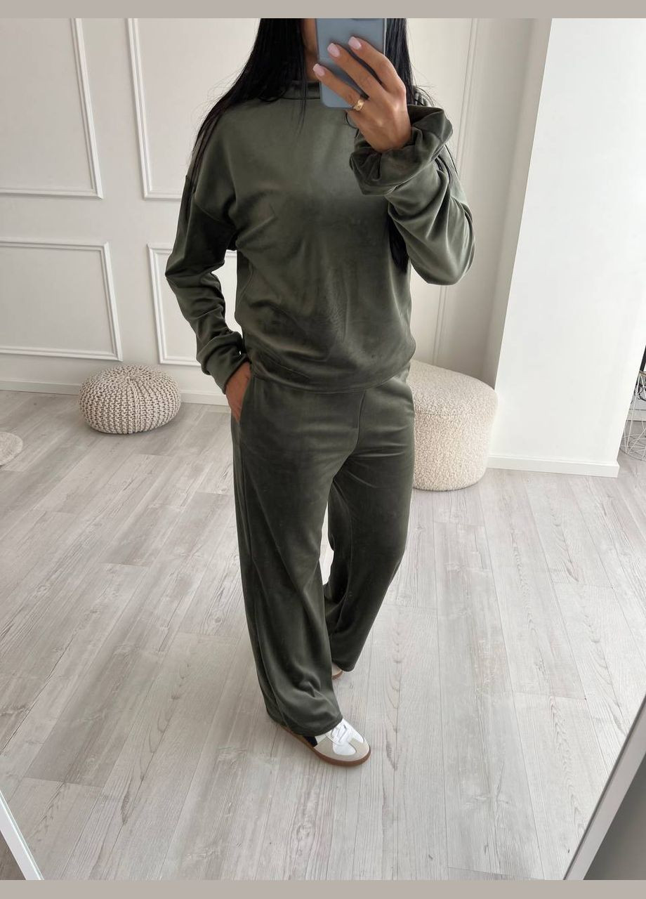 Оливковая (хаки) всесезон пижама с резинкой для волос кофта + брюки No Brand