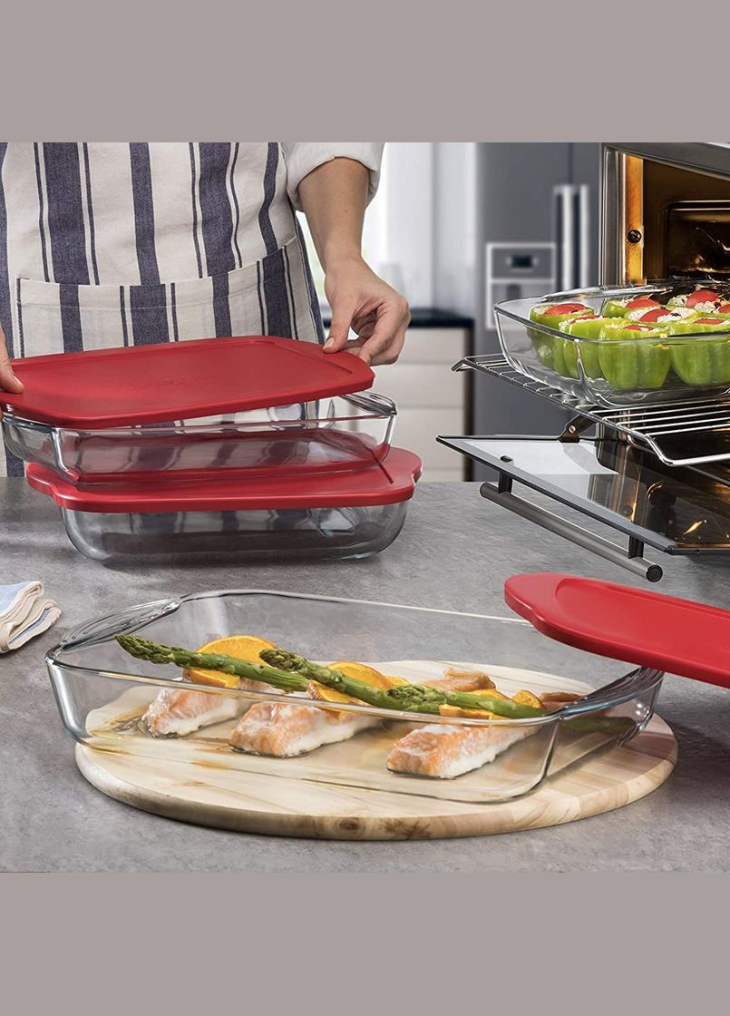 Прямоугольная стеклянная форма для с красной крышкой 3.85 л Borcam (303212009)