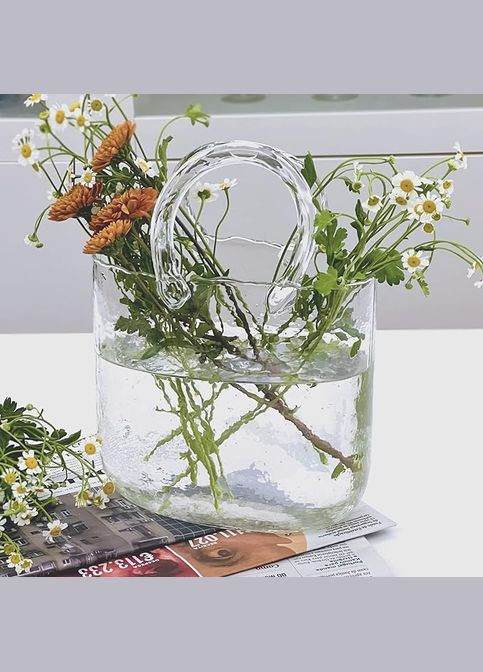 Стеклянная ваза для цветов в форме Сумки 20x11x26 см Bubble Bag, Прозрачная More (299914615)