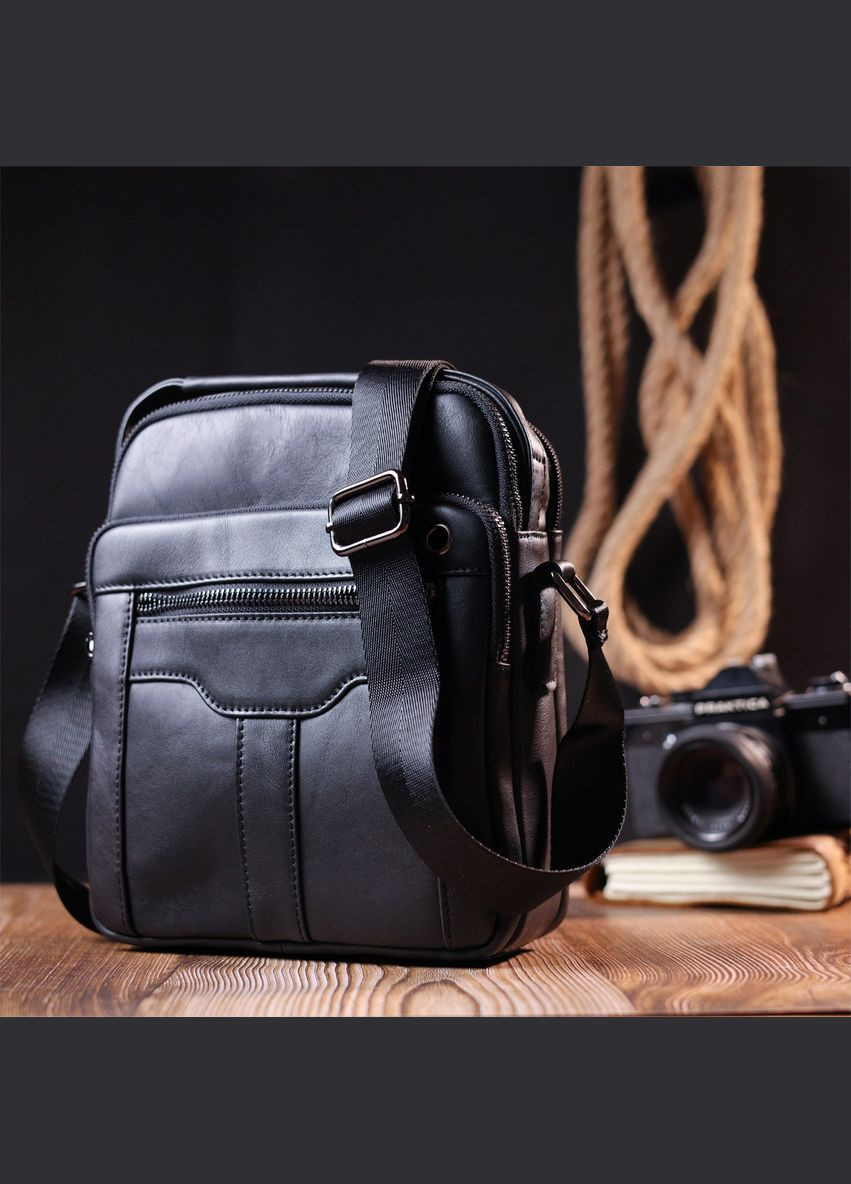 Кожаная сумка кросс боди мужская мессенджер через плечо черная 20826 Vintage (329195732)