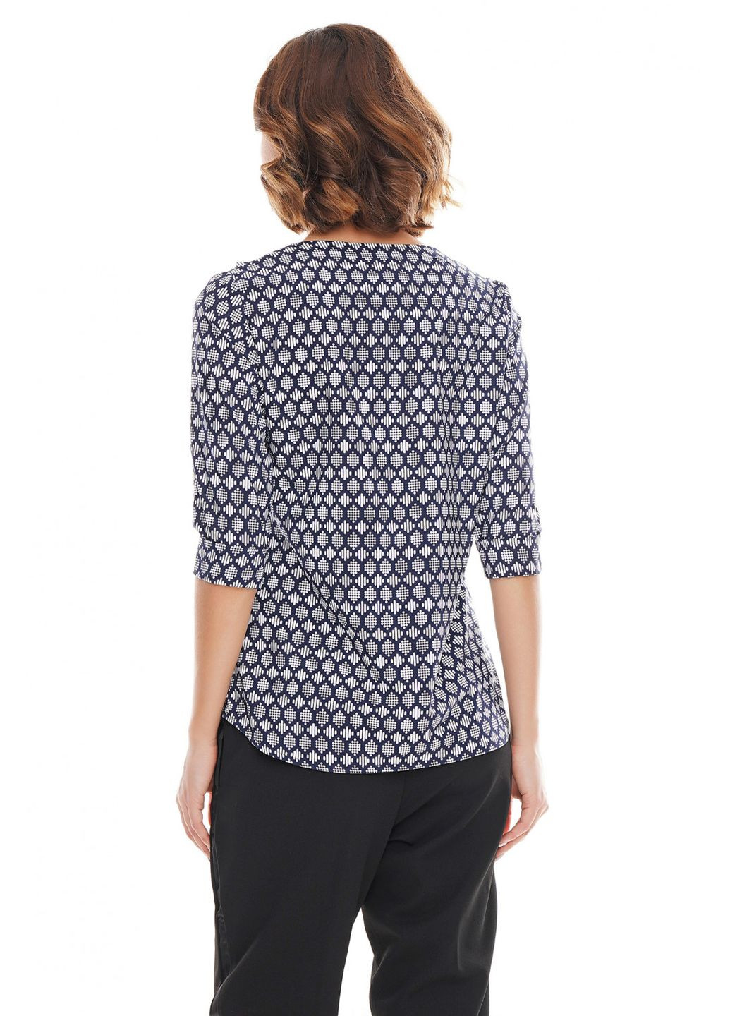 Синяя женская блузка с белым геометрическим рисунком (ll154912363) LadyLike