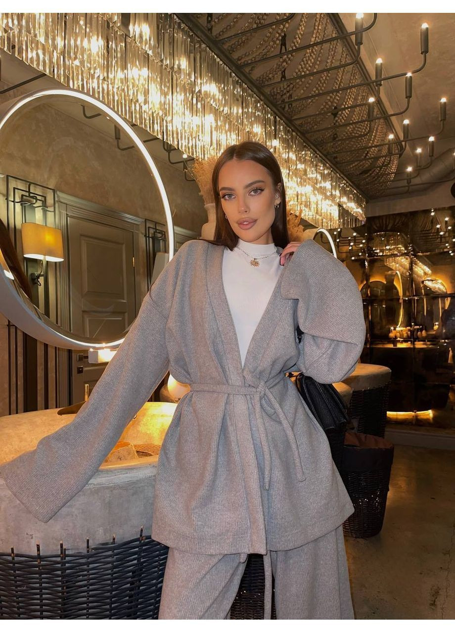 Жіночий теплий комплект з ангора рубчик (кардіган + палаццо) No Brand (366391786)