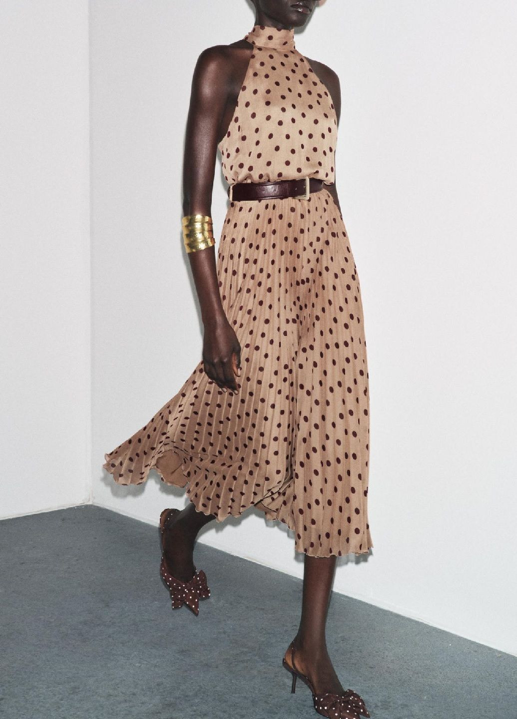 Комбинированное платье Zara в горошек