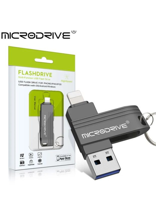 Флешка металева 2в1 512ГБ USB-Lightning для Apple iPhone, iPad, комп'ютера A1 512GB OTG Чорний Microdrive (336381375)