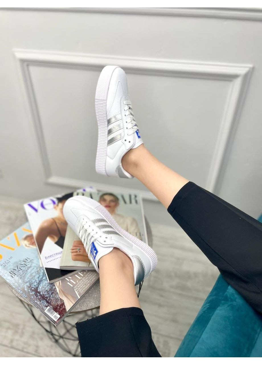 Білі Осінні кросівки чоловічі adidas samba white silver адідас самба No Brand