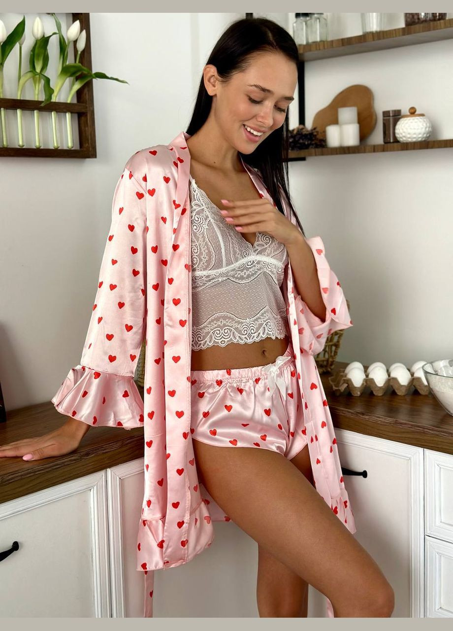 Розовая роскошный халат и соблазнительная пижамка / одежда для дома Luna