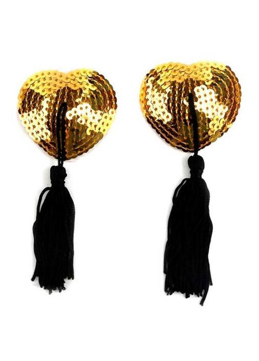 Наклейки для сосків Hearts з паєтками та пензликами - Срібло No Brand (368893544)