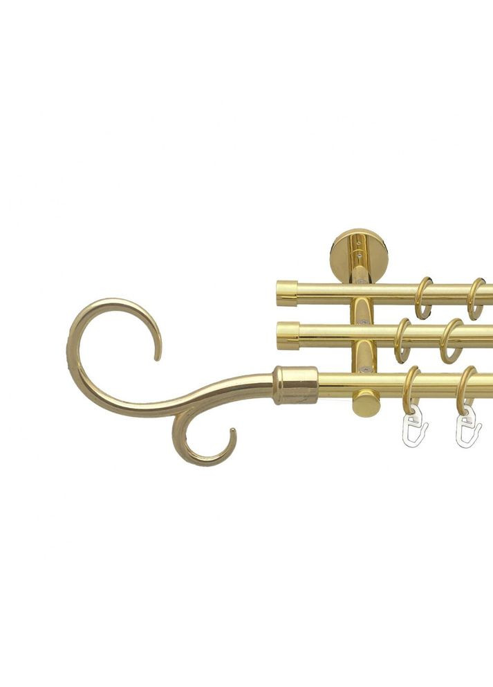 Карниз Гак Подвійний металевий трирядний циліндр (20 см) гладка труба Золото 16\16\16 мм 200 см (00-00014652) ORVIT (300279037)