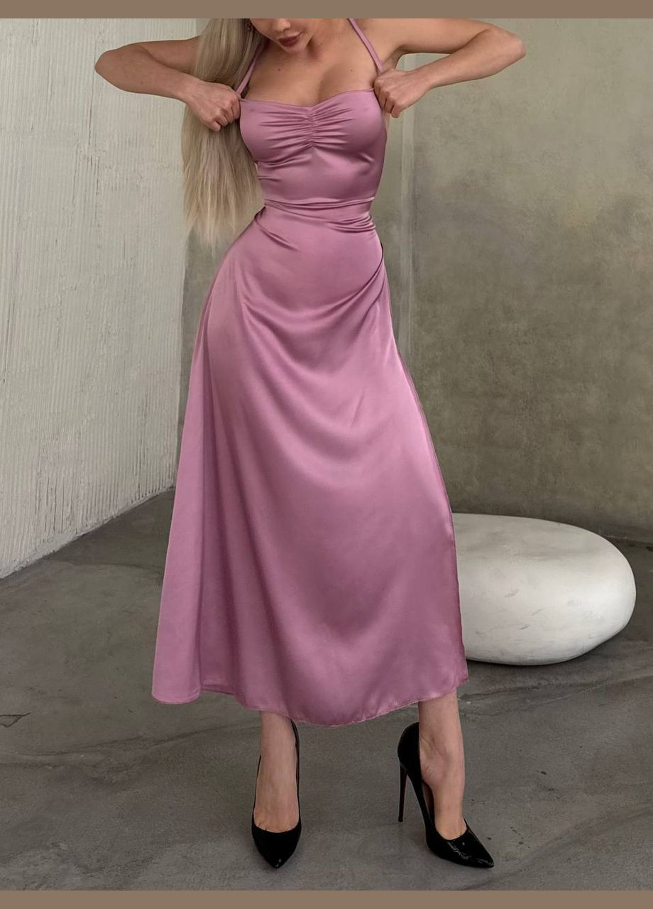 Пудровое вечернее платье-комбинация шелковое Adelante однотонное