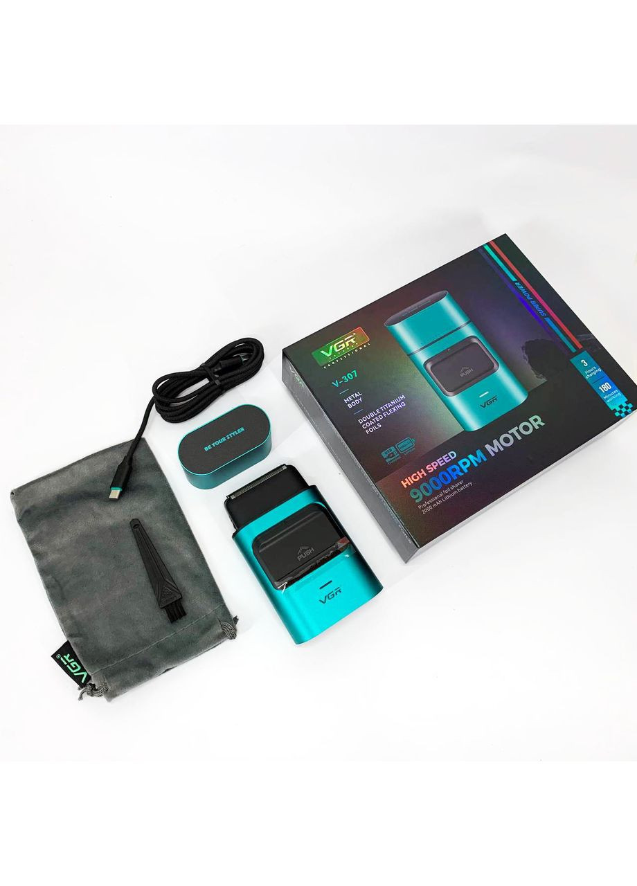 Електробритва-шейвер для бороди та обличчя V-307 GREEN металевий корпус VGR (364664440)