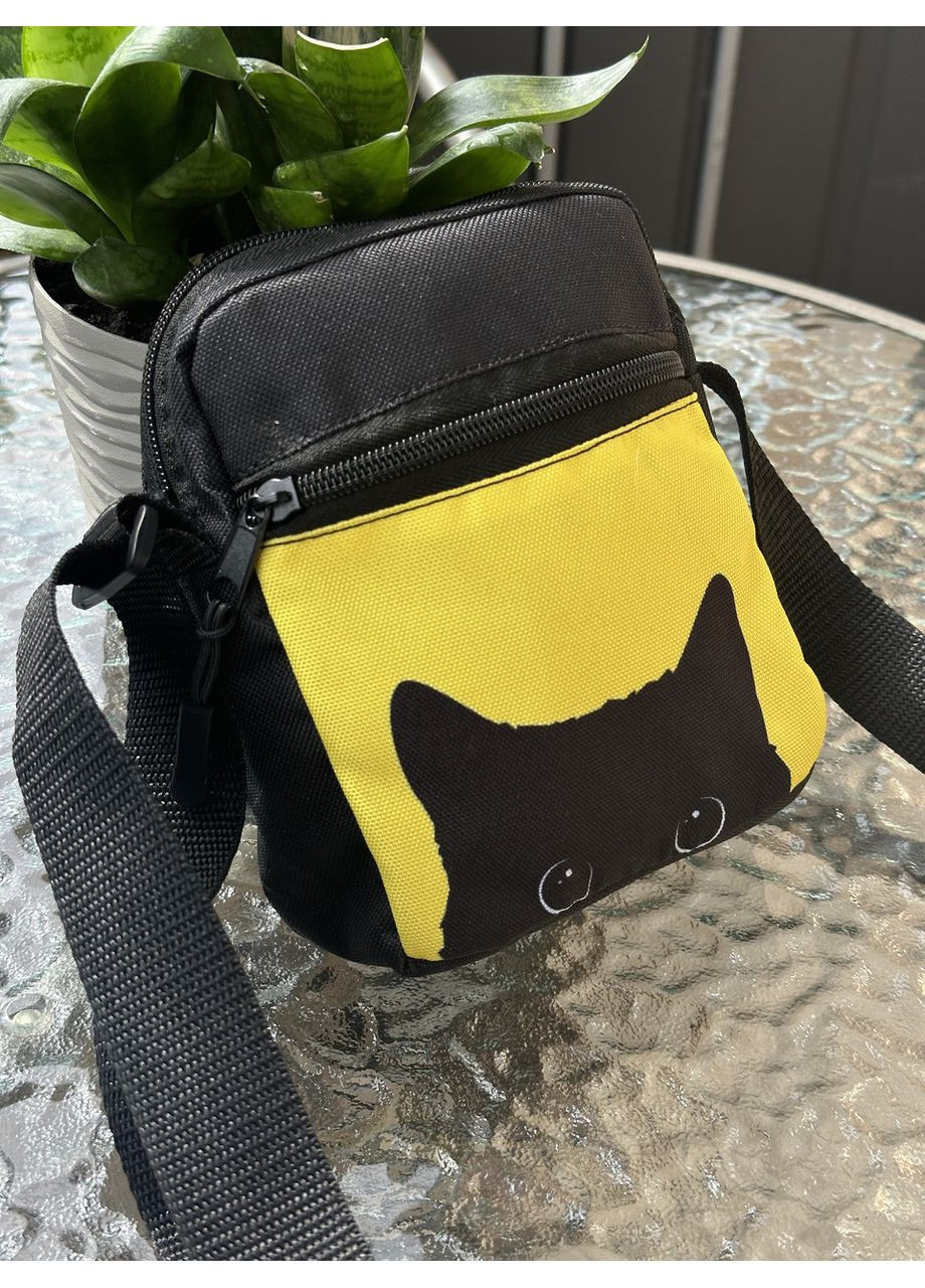 Сумка через плече молодіжна для дітей і підлітків з котиком жовта No Brand (350613429)