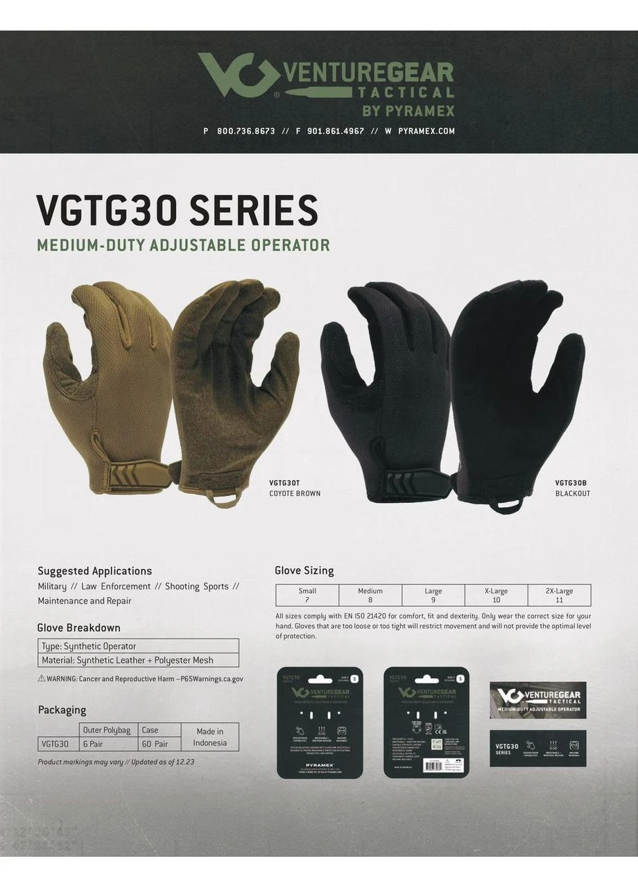 Тактичні рукавиці VGTG30 Medium-Duty Operator, чорні, розмір M (8) Venture Gear (382480047)