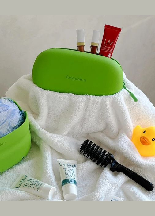 Сумка 2в1 силиконовая косметичка водонепроницаемая для аксессуаров в ванную комнату и душ, дорожная, зеленая No Brand (354829435)