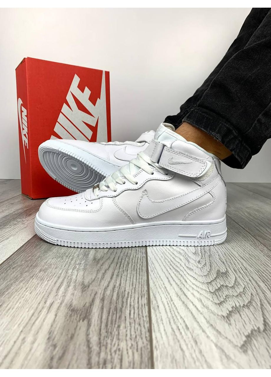 Белые демисезонные кроссовки мужские nike air force 1 high white v2 найк аир форс 1 премиум No Brand