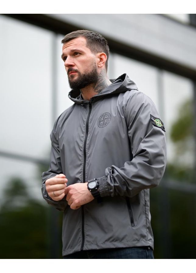 Серая демисезонная ветровка карман stone island grey No Brand