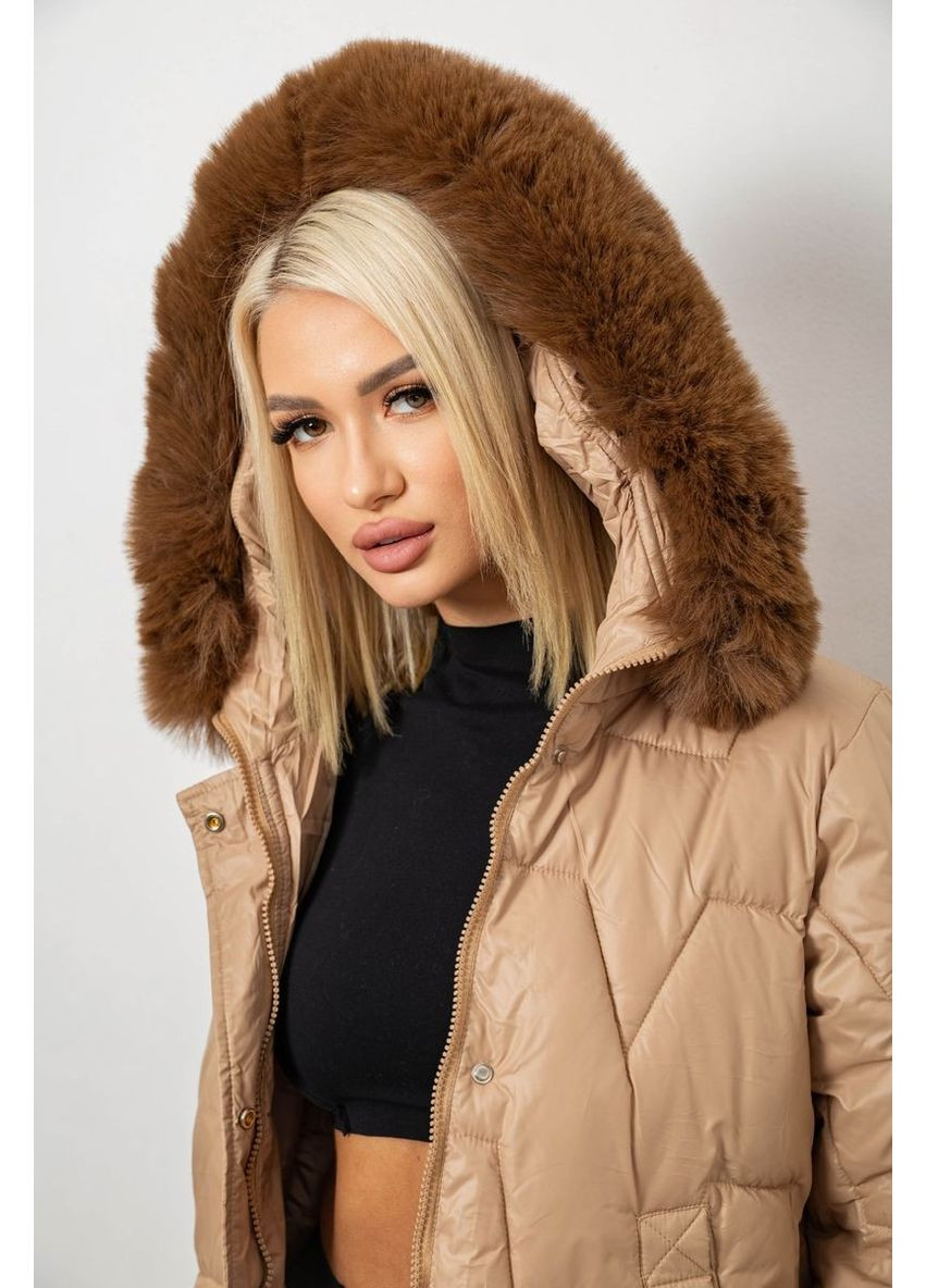 Бежевая зимняя куртка женская зимняя короткая, 244r865 Ager