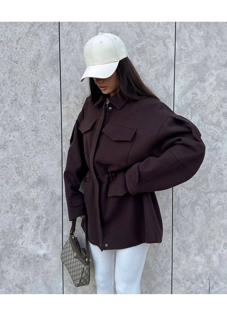 Темно-коричневое демисезонное Пальто женское кашемировое на укороченной подкладке. No Brand