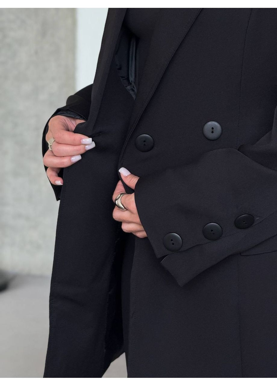 Чорна вечірня сукня-піджак елегантна з костюмної тканини — заміри в описі DK/DL Мода без кордонів однотонна