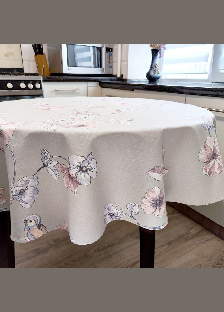 Скатертина на овальний стіл водовідштовхувальна з тефлоновим покриттям та квітковим візерунком Квітучий сад 140, 200 Maystat (305390539)