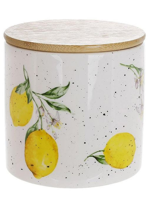 Банка "Соковиті Лимони" 450мл для зберігання сипучих продуктів з дерев'яною кришкою BonaDi (330139679)