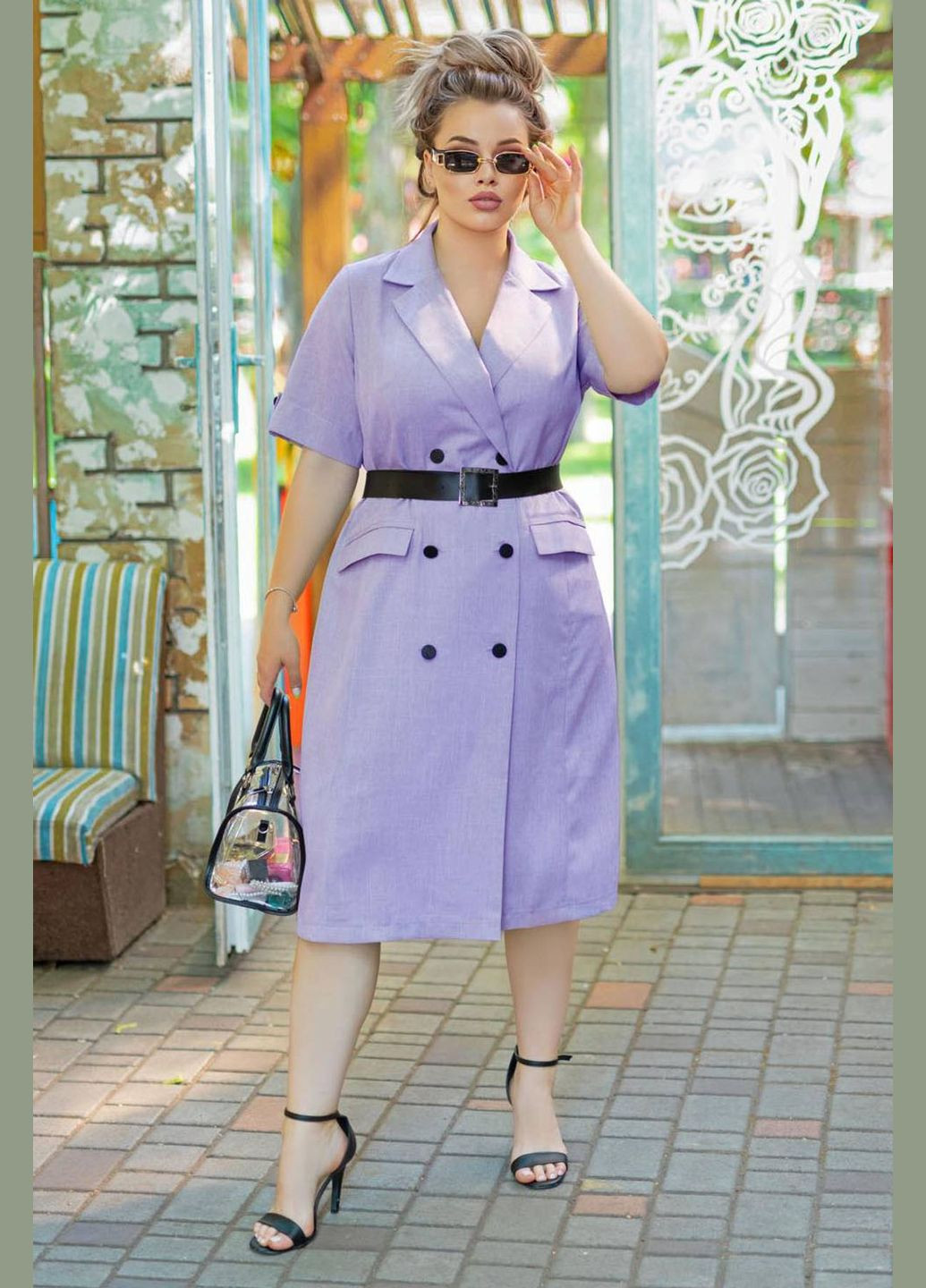 Сиреневое деловое платье-кардиган брайт сиреневое 60 Tatiana