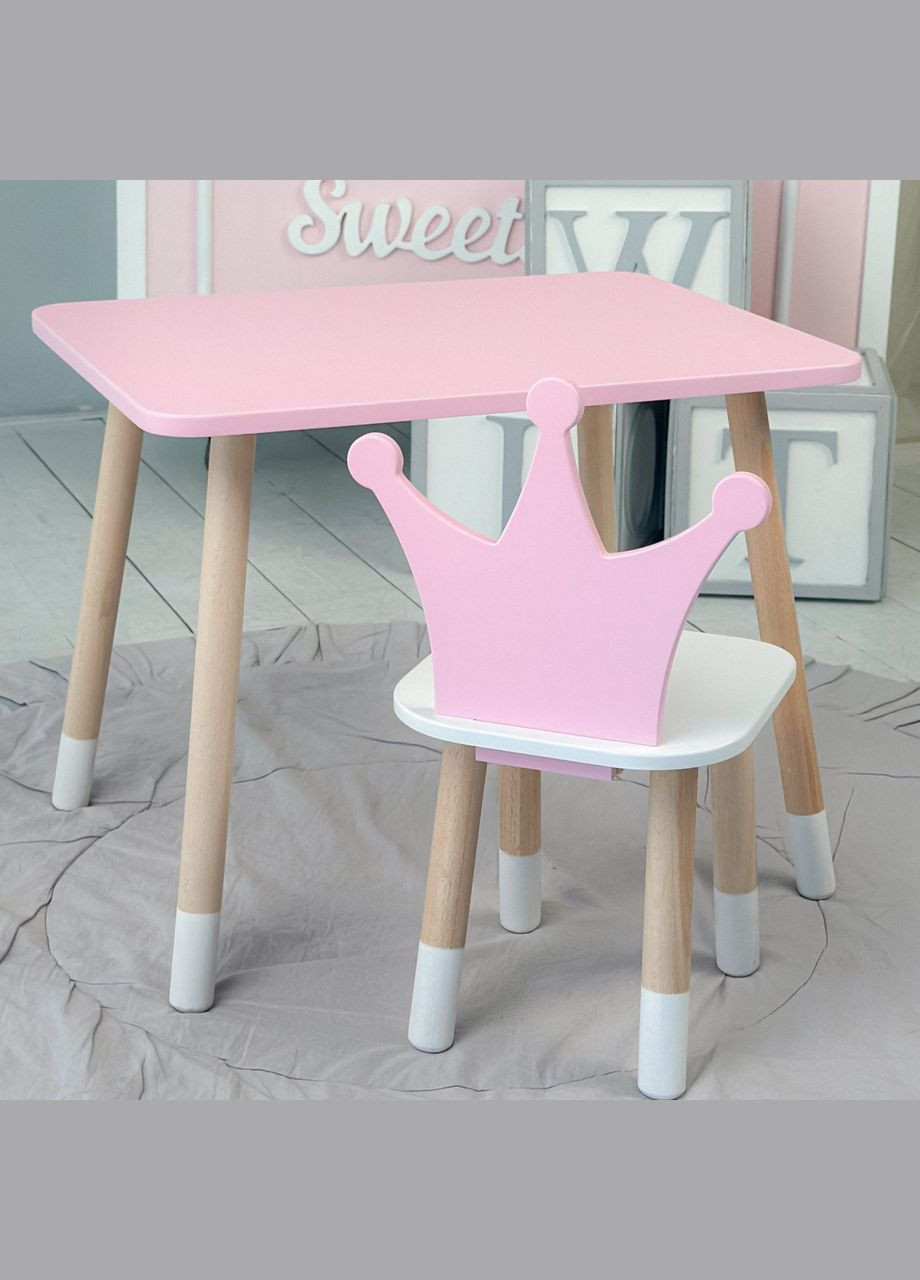 Дитячий прямокутний стіл і стільчик корона з білим сидінням. Столик рожевий дитячий No Brand (361259120)