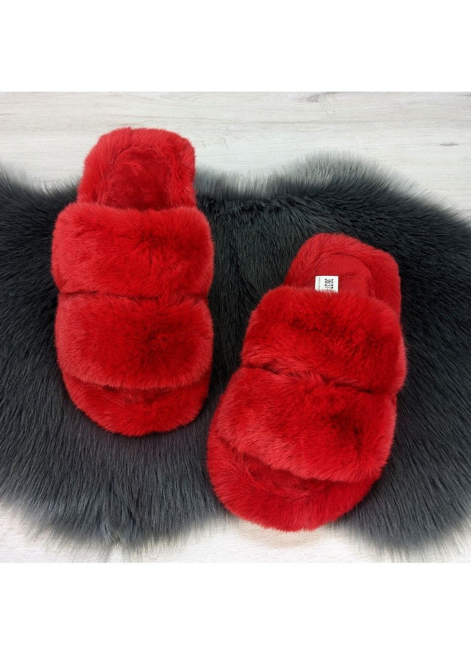 Красные тапочки женские домашние меховые Lion