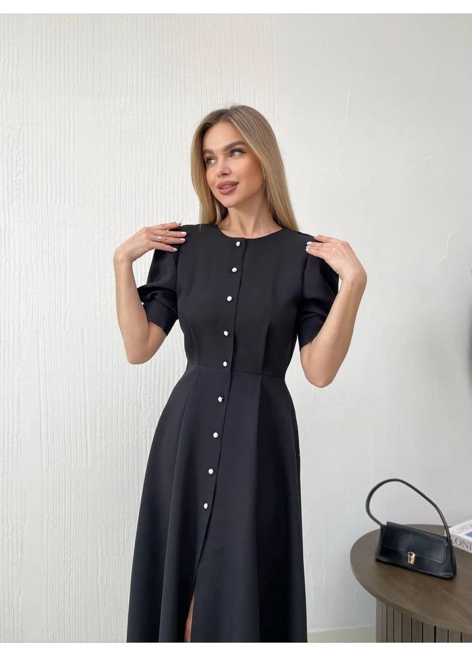 Чорна класична сукня міді на гудзиках Fashion