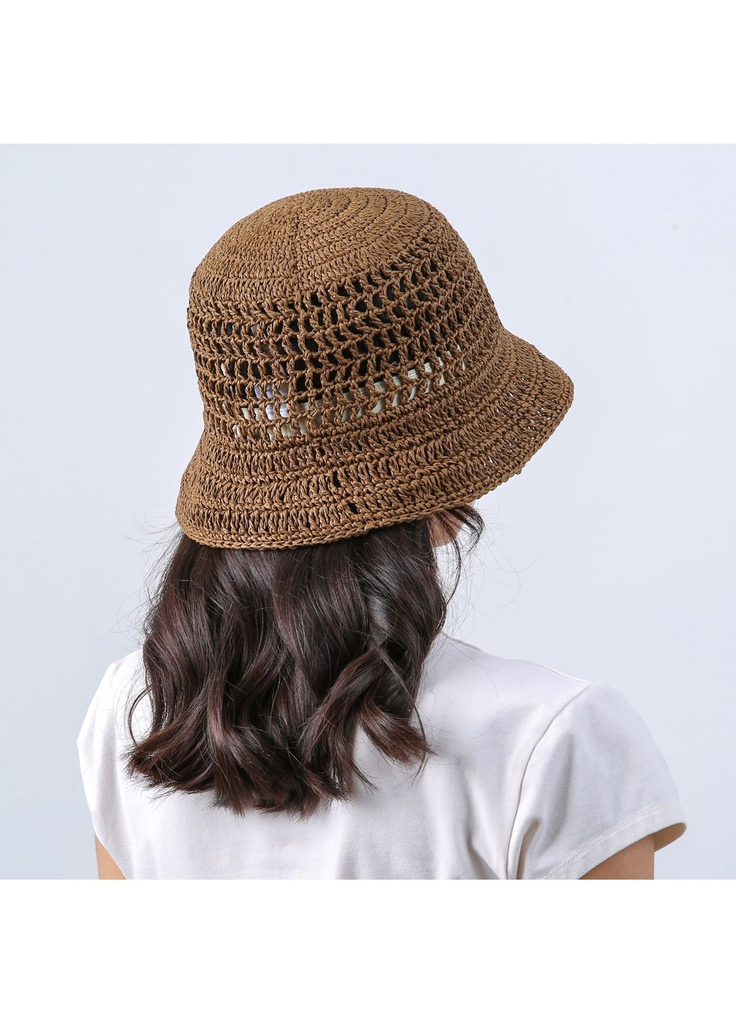 Панама женская вязаная целлюлоза коричневая ЛИЕНЦ LuckyLOOK 819-863 (336025373)