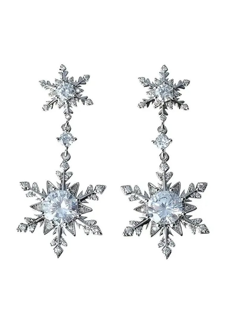 Сріблясті сережки новорічні сніжинки, 1716 No Brand (368887125)