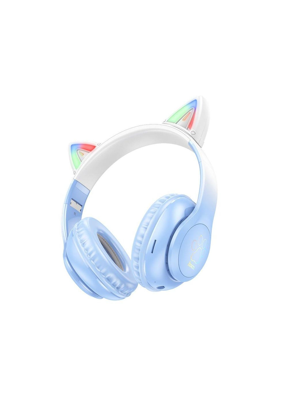 Bluetooth навушники накладні w42 cat ear з підсвіткою блакитні Hoco (280877762)