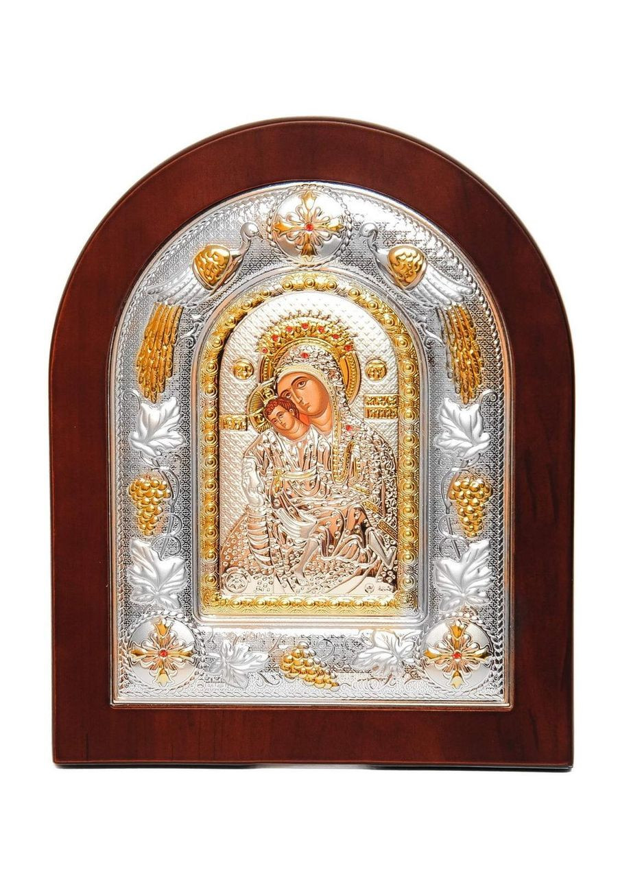 Божа Матір Кікська Милостива з Греції 18х22 см у коричневому дереві Silver Axion (284177523)
