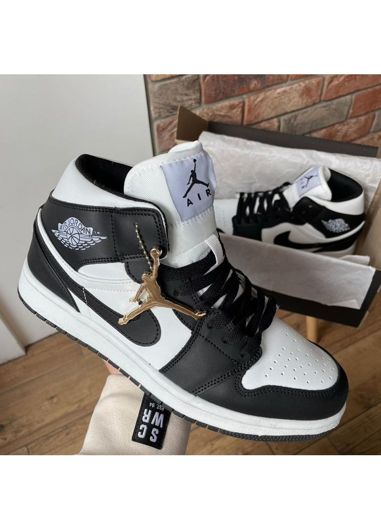 Черные демисезонные кроссовки мужские nike air jordan 1 retro mid black white 2.0 найк аир джордан No Brand