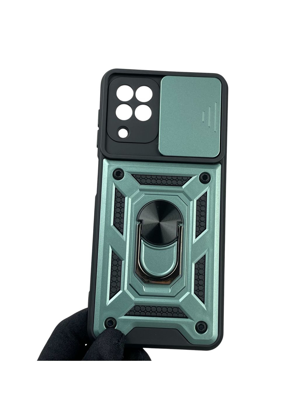 Чехол для Galaxy M22 (SM-M225) бронированный с кольцом со шторкой на самсунг м22 зелёный rg1 Samsung (366389345)