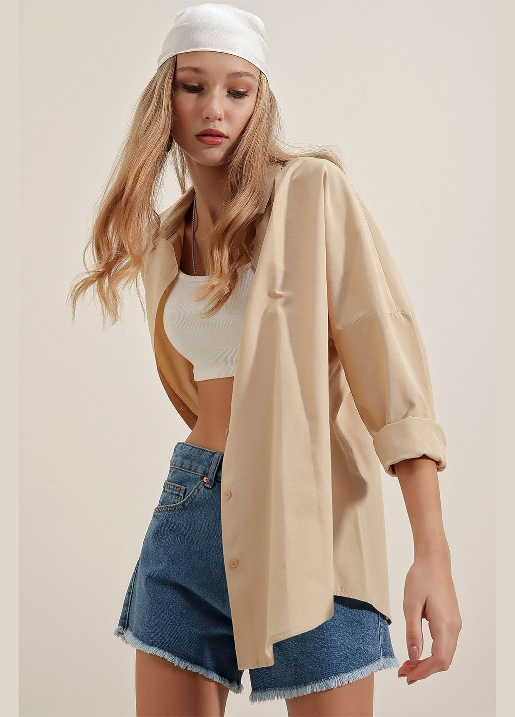 Жіноча сорочка в клітинку вільного крою сіра з білим You Best (299629575)