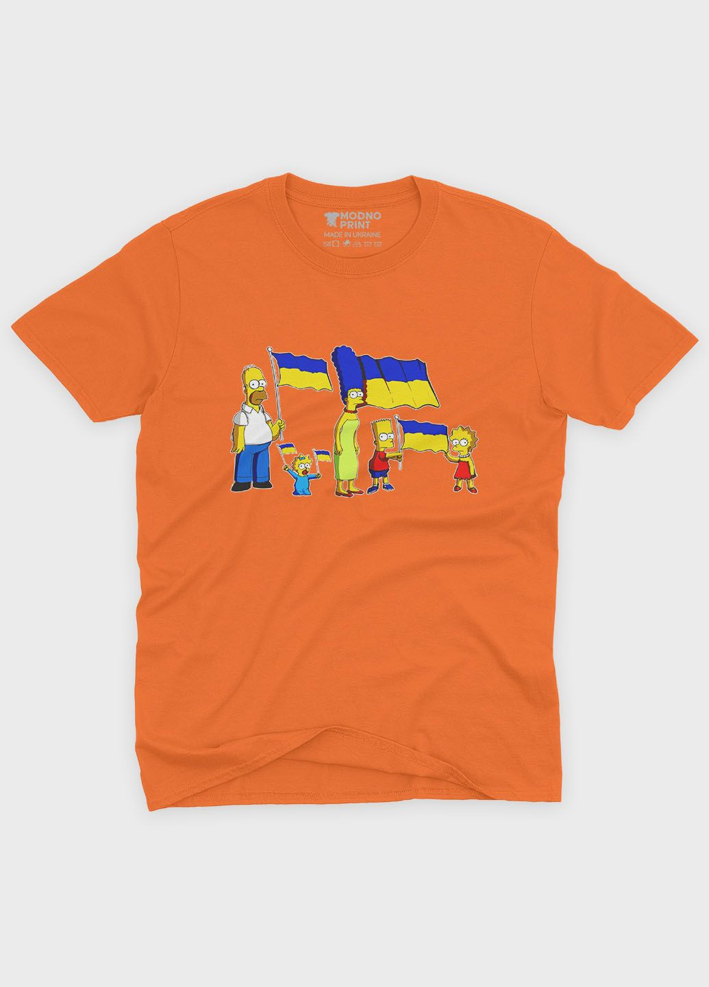 Оранжевая мужская футболка с патриотическим принтом симпсоны (ts001-5-ora-005-1-124) Modno