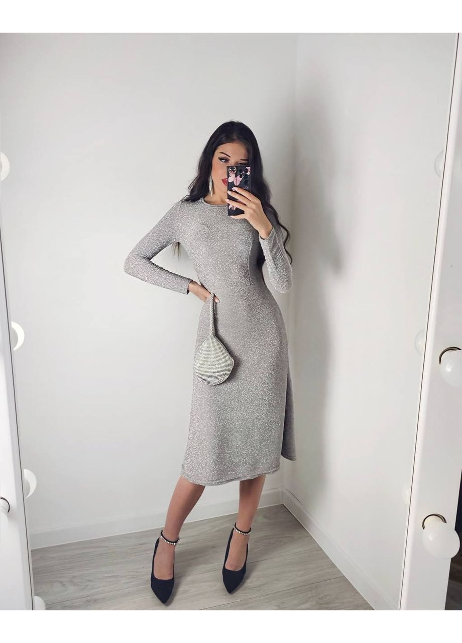 Серое праздничный женское элегантное платье из люрекса а-силуэт Avanti однотонное