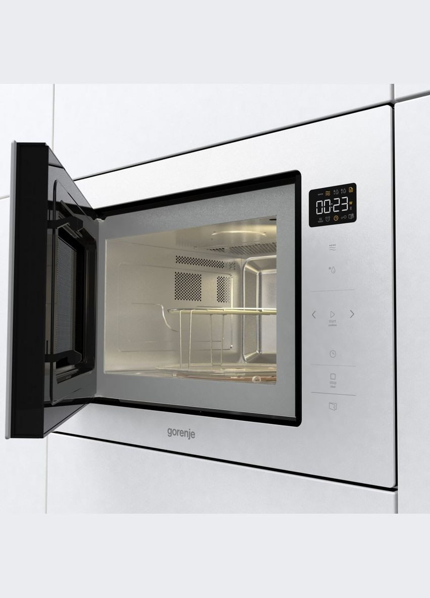 Микроволновая печь встраиваемая, 25л, электр. управл., 900Вт, гриль, дисплей, приготовление на нескольких уровнях, белый Gorenje