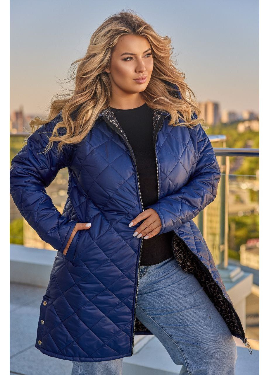 Синяя демисезонная куртка стеганая плащевка лаке,синтепон 150,с капюшоном,карманами Україна