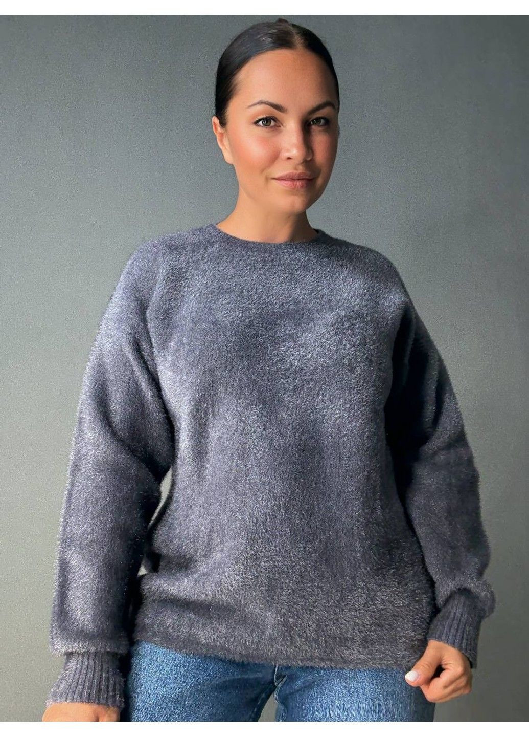 Графитовый демисезонный свитер женский fancy matinee 5977 ангора базовый No Brand