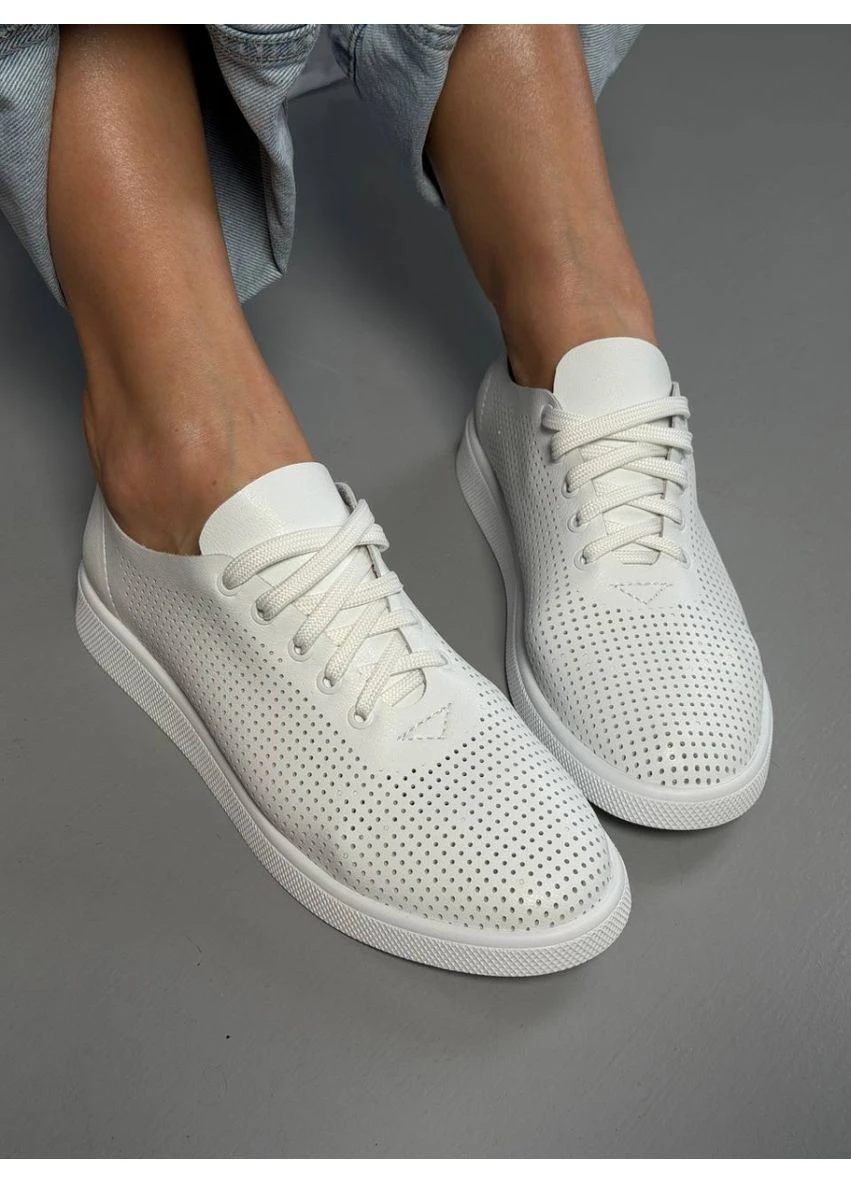 Белые кожаные летние кеды с перфорацией No Brand