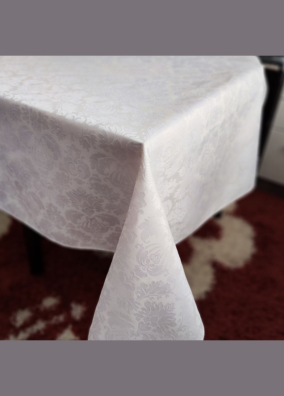 Однотонная тефлоновая жаккардовая скатерть на прямоугольный стол водоотталкивающая белая 120х120 Maystat (305391037)