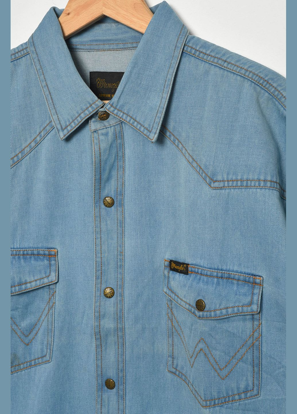Сорочка чоловіча батальна джинсова блакитного кольору Let's Shop (293939396)