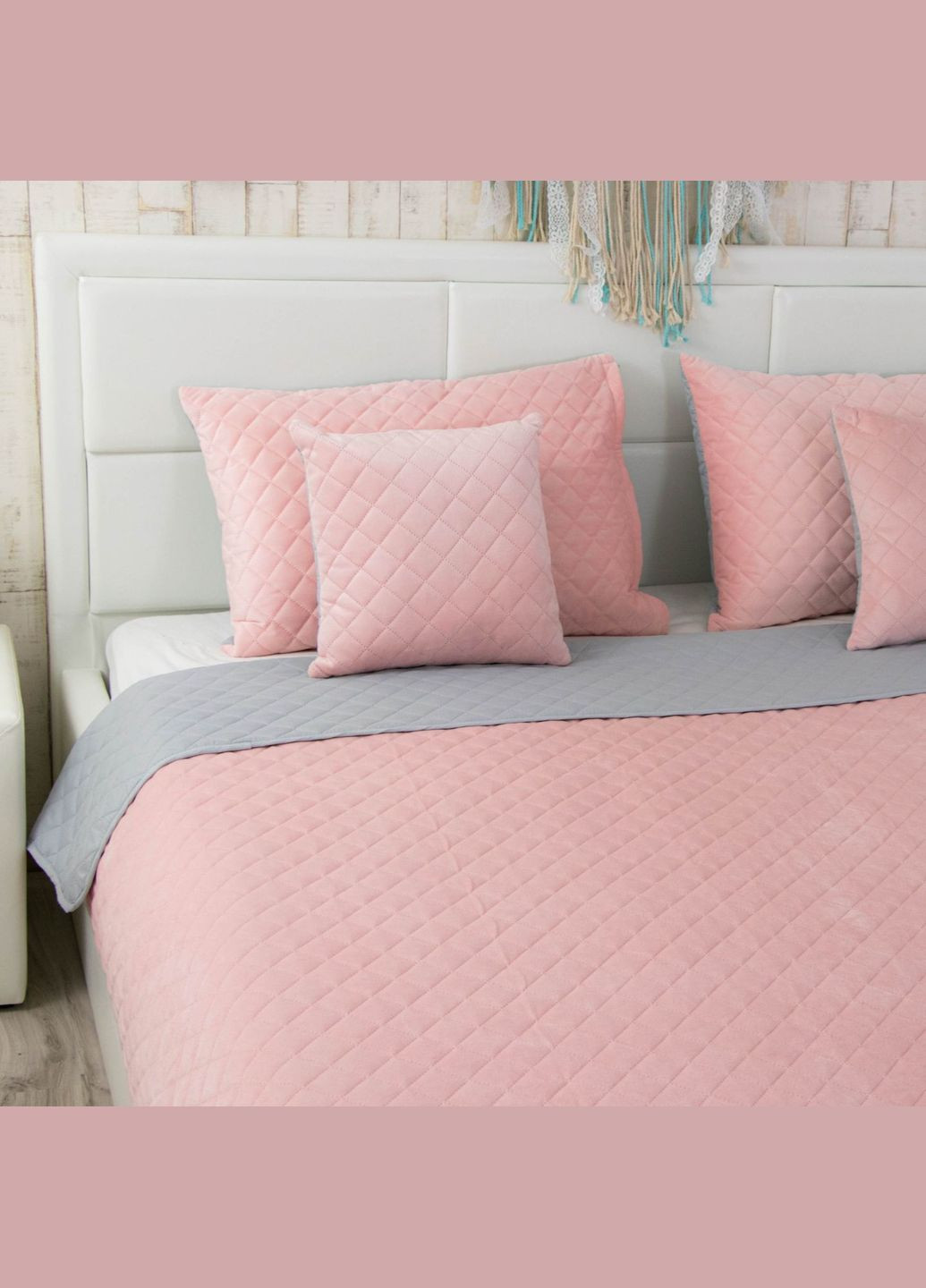 Покрывало 220х240 VeLour Pink and Grey ромб Руно 330.55_Pink and Grey ромб (325486638)